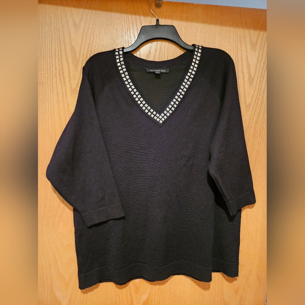 Zac and Rachel studded black V neck sweater